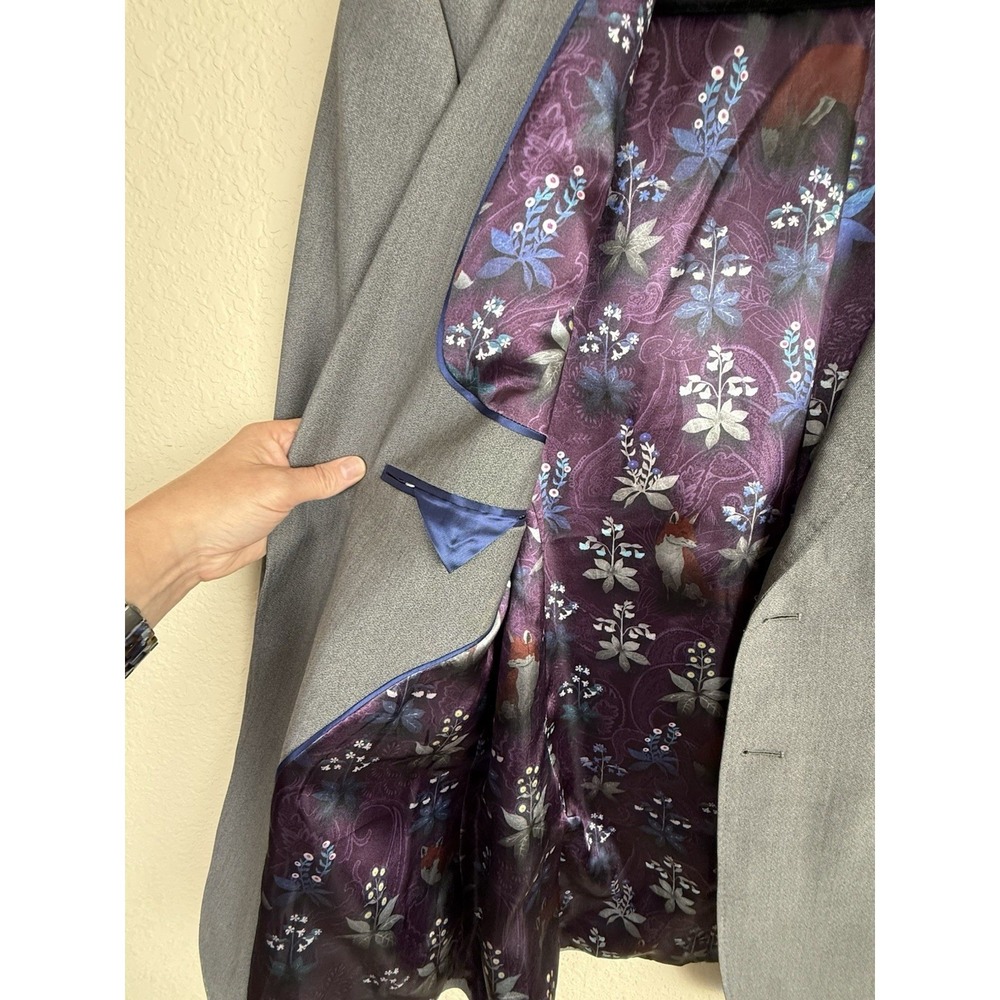 Ted Baker Endurance 42L Gray 100% Wool Surgeon Cuff Sport Coat Blazer Modern Fit - Picture 3 of 16
